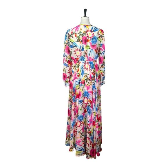 Haoduoyi Maxi Dress Wrap Top Long Sleeves Chiffon Floral Multi Women’s Size XL - Picture 4 of 11